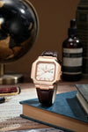 London Fog Analog Quartz Watch for Men with White Textured Square Dial, Day-Date Display, Luminous Hands and Hour Markers and Brown Leather Strap - LFM10019-02