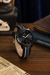 London Fog Collection Analog Watch for Men with Round Black Dial, Minimal Stick Markers, Quartz Movement and Black/Gray Leather Strap - LFM10013-01