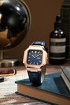 London Fog Analog Quartz Watch for Men with Blue Textured Square Dial, Day-Date Display, Luminous Hands and Hour Markers and Blue Leather Strap - LFM10019-04