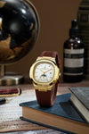 London Fog Analog Quartz Watch for Men with White Textured Cushion-Shaped Dial, Date Display, 24-Hour Day-Night Indicator, Luminous Hands & Hour Markers and Brown Silicone Strap - LFM10018-05