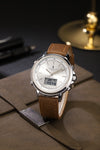 London Fog Analog-Digital Quartz Watch for Men with Silver Round Dial, Digital Day-Date and Time Display, Hands and Hour Markers and Brown Leather Strap - LFM10022-04