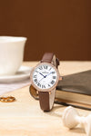 London Fog Analog Quartz Watch for Women with White Round Dial, Roman Numeral Hour Markers, Crystal-Studded Bezel and Brown Leather Strap - LFW20007-04