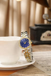 London Fog Crescent Collection Analog Quartz Watch for Women - Round Blue Textured Dial, Crystal-Studded, Diamond-Style Hour Markers, Stainless Steel Strap - LFW20005-11