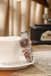 London Fog Crescent Collection Analog Quartz Watch for Women - Round Brown Textured Dial, Crystal-Studded, Diamond-Style Hour Markers, Stainless Steel Strap - LFW20005-44