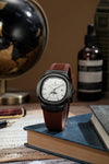London Fog Analog Quartz Watch for Men with White Textured Cushion-Shaped Dial, Date Display, 24-Hour Day-Night Indicator, Luminous Hands & Hour Markers and Brown Silicone Strap - LFM10018-03