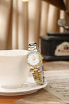 London Fog Crescent Collection Analog Quartz Watch for Women - Round White Textured Dial, Crystal-Studded, Diamond-Style Hour Markers, Stainless Steel Strap - LFW20005-22