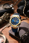 London Fog Analog Quartz Watch for Men with Blue Round Dial, Day-Date Display, Hands and Hour Markers and Blue Leather Strap - LFM10023-03
