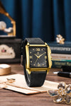 London Fog Mayfair Collection Analog Watch for Men - Rectangular Dial with Roman Numerals & Date Display, Leather Strap, Classic Dress Wrist Watch - LFM10004-03