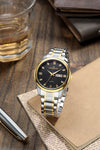 London Fog Analog Quartz Watch for Men with White Textured Round Dial, Day-Date Display, Roman Numeral and Crystal-Accent Hour Markers, Two-Tone Silver & Gold Stainless Steel Bracelet - LFM10017-22