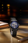 London Fog Richmond Collection Automatic Mechanical Skeleton Watch for Men – Black Stainless Steel Bracelet, Blue See-Through Dial, British Design Wristwatch - LFM10024-22