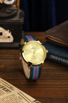 London Fog Collection Analog Watch for Men with Round Gold Dial, Minimal Stick Markers, Quartz Movement and Multicolor Leather Strap - LFM10013-04