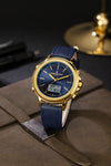 London Fog Analog-Digital Quartz Watch for Men with Blue Round Dial, Digital Day-Date and Time Display, Hands and Hour Markers and Blue Leather Strap - LFM10022-03