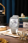 London Fog Hampstead Collection Analog Multifunction Watch for Men with Square Dial, Moonphase & Date Function, Quartz Movement, Stainless Steel Mesh Strap - LFM10007-11
