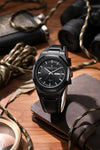 London Fog Analog Quartz Watch for Men with Black Round Dial, Day-Date Display, Hands and Hour Markers and Black Leather Strap - LFM10023-01