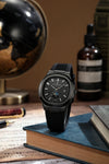 London Fog Analog Quartz Watch for Men with Black Textured Cushion-Shaped Dial, Date Display, 24-Hour Day-Night Indicator, Luminous Hands & Hour Markers and Black Silicone Strap - LFM10018-01