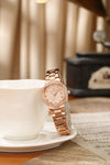 London Fog Crescent Collection Analog Quartz Watch for Women - Round Rose Gold Textured Dial, Crystal-Studded, Diamond-Style Hour Markers, Stainless Steel Strap - LFW20005-33