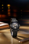 London Fog Richmond Collection Automatic Mechanical Skeleton Watch for Men – Black Stainless Steel Bracelet, Black See-Through Dial with Gold Accents, British Design Wristwatch - LFM10024-11