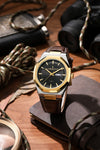 London Fog Analog Quartz Watch for Men with Black Round Dial, Day-Date Display, Hands and Hour Markers and Brown Leather Strap - LFM10023-02