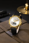 London Fog Analog-Digital Quartz Watch for Men with Silver Round Dial, Digital Day-Date and Time Display, Hands and Hour Markers and Black Leather Strap - LFM10022-02