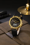 London Fog Analog-Digital Quartz Watch for Men with Black Round Dial, Digital Day-Date and Time Display, Hands and Hour Markers and Black Leather Strap - LFM10022-01