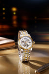 London Fog Richmond Collection Automatic Mechanical Skeleton Watch for Men – Two-Tone Silver & Gold Stainless Steel Bracelet, White See-Through Dial, British Design Wristwatch - LFM10024-33