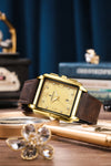 London Fog Mayfair Collection Analog Watch for Men - Rectangular Dial with Roman Numerals & Date Display, Leather Strap, Classic Dress Wrist Watch - LFM10004-04
