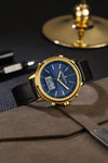 London Fog Analog-Digital Quartz Watch for Men with Blue Round Dial, Digital Day-Date and Time Display, Hands and Hour Markers and Blue Leather Strap - LFM10022-03