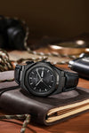 London Fog Analog Quartz Watch for Men with Black Round Dial, Day-Date Display, Hands and Hour Markers and Black Leather Strap - LFM10023-01