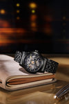 London Fog Richmond Collection Automatic Mechanical Skeleton Watch for Men – Black Stainless Steel Bracelet, Black See-Through Dial with Gold Accents, British Design Wristwatch - LFM10024-11