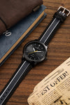 London Fog Collection Analog Watch for Men with Round Black Dial, Minimal Stick Markers, Quartz Movement and Black/Gray Leather Strap - LFM10013-01