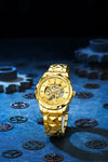 London Fog Berkeley Collection Automatic Mechanical Skeleton Watch for Men – Gold Stainless Steel Strap, Faceted Crystal Bezel, Gold Skeleton Dial, British Design Wristwatch - LFM10025-44