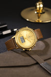 London Fog Analog-Digital Quartz Watch for Men with Gold Round Dial, Digital Day-Date and Time Display, Hands and Hour Markers and Brown Leather Strap - LFM10022-05