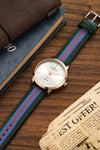 London Fog Collection Analog Watch for Men with Round White Dial, Minimal Stick Markers, Quartz Movement and Multicolor Leather Strap - LFM10013-05