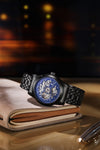 London Fog Richmond Collection Automatic Mechanical Skeleton Watch for Men – Black Stainless Steel Bracelet, Blue See-Through Dial, British Design Wristwatch - LFM10024-22