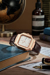 London Fog Analog Quartz Watch for Men with White Textured Square Dial, Day-Date Display, Luminous Hands and Hour Markers and Brown Leather Strap - LFM10019-02