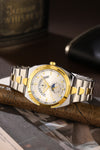 London Fog Analog Quartz Watch for Men with Silver Round Dial, Retrograde Date Display, 24-Hour Day-Night Indicator, Luminous Hands & Hour Markers and Two-Tone Silver & Gold Stainless Steel Bracelet - LFM10021-44
