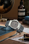 London Fog Analog Quartz Watch for Men with Grey Textured Cushion-Shaped Dial, Date Display, 24-Hour Day-Night Indicator, Luminous Hands & Hour Markers and Grey Silicone Strap - LFM10018-04