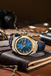 London Fog Analog Quartz Watch for Men with Blue Round Dial, Day-Date Display, Hands and Hour Markers and Blue Leather Strap - LFM10023-03