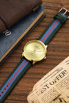 London Fog Collection Analog Watch for Men with Round Gold Dial, Minimal Stick Markers, Quartz Movement and Multicolor Leather Strap - LFM10013-04