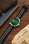London Fog Collection Analog Watch for Men with Round Green Dial, Minimal Stick Markers, Quartz Movement and Grey/Black Leather Strap - LFM10013-03