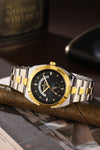 London Fog Analog Quartz Watch for Men with Black Round Dial, Retrograde Date Display, 24-Hour Day-Night Indicator, Luminous Hands & Hour Markers and Two-Tone Silver & Gold Stainless Steel Bracelet - LFM10021-11