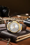 London Fog Analog Quartz Watch for Men with Silver Round Dial, Day-Date Display, Hands and Hour Markers and Brown Leather Strap - LFM10023-05
