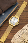 London Fog Notting Hill Collection Analog Watch for Men with Tonneau Silver Dial, Roman Numeral Markers, Quartz Movement and Gold Stainless Steel Mesh Strap - LFM10012-11
