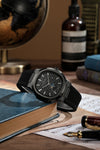London Fog Analog Quartz Watch for Men with Black Textured Cushion-Shaped Dial, Date Display, 24-Hour Day-Night Indicator, Luminous Hands & Hour Markers and Black Silicone Strap - LFM10018-01