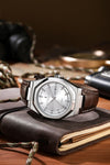 London Fog Analog Quartz Watch for Men with Silver Round Dial, Day-Date Display, Hands and Hour Markers and Brown Leather Strap - LFM10023-04