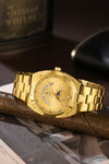 London Fog Analog Quartz Watch for Men with Gold Round Dial, Retrograde Date Display, 24-Hour Day-Night Indicator, Luminous Hands & Hour Markers and Gold Stainless Steel Bracelet - LFM10021-55