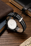 London Fog Collection Analog Watch for Men with Round Black Dial, Minimal Stick Markers, Quartz Movement and Black/Gray Leather Strap - LFM10013-01