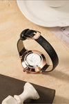 London Fog Analog Quartz Watch for Women with White Round Dial, Roman Numeral Hour Markers, Crystal-Studded Bezel and Black Leather Strap - LFW20007-03
