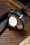 London Fog Collection Analog Watch for Men with Round White Dial, Minimal Stick Markers, Quartz Movement and Multicolor Leather Strap - LFM10013-05