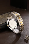 London Fog Analog Quartz Watch for Men with Black Round Dial, Retrograde Date Display, 24-Hour Day-Night Indicator, Luminous Hands & Hour Markers and Two-Tone Silver & Gold Stainless Steel Bracelet - LFM10021-11